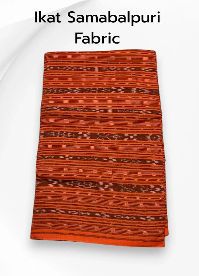 1 METERS Women's Orange & Brown Sambalpuri Pure Cotton Unstitched Dress Material Fabric