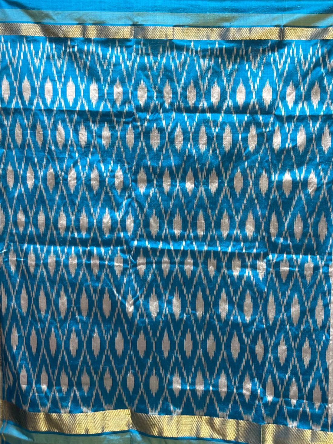 Semi Pochampally Ikkat Silk Slver Gray Blue Sari - pochampallysarees.com