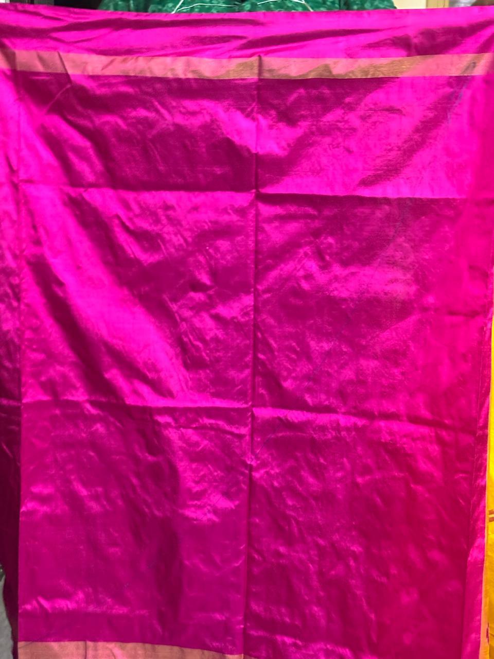 Semi Pochampally Ikkat Silk Yellow Pink Sari - pochampallysarees.com