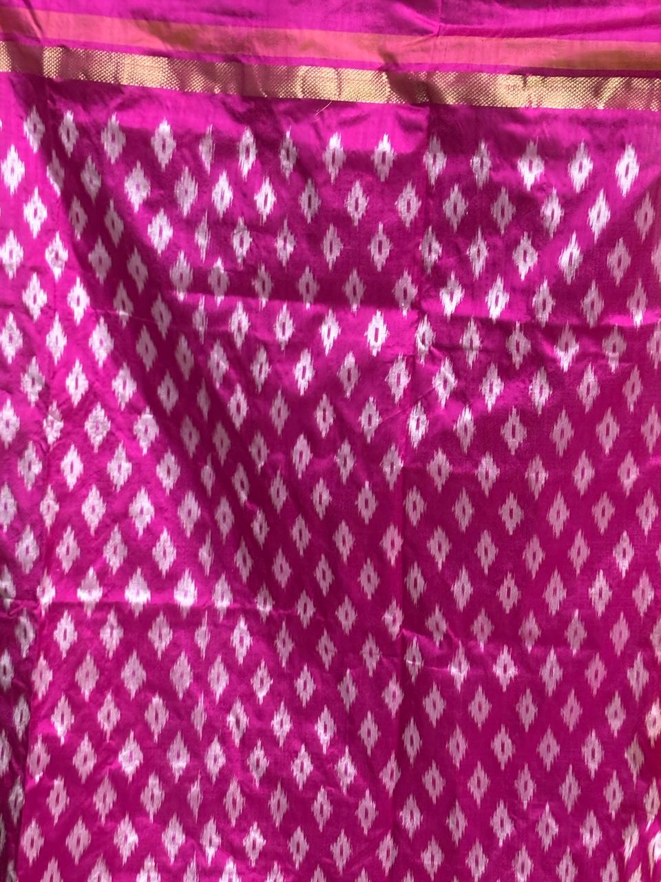 Semi Pochampally Ikkat Silk Yellow Pink Sari - pochampallysarees.com