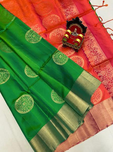 Pure Soft Silk Saree Green Red - pochampallysarees.com