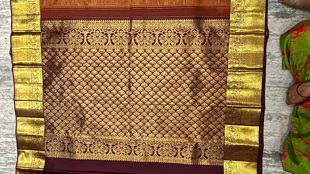 Original Brown Kanchipuram Pattu Saree with Maroon Zari Pallu