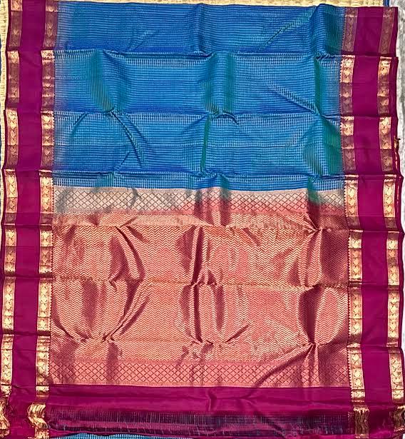 Authentic Peacock Blue & Magenta Kanchipuram Pure Silk Saree