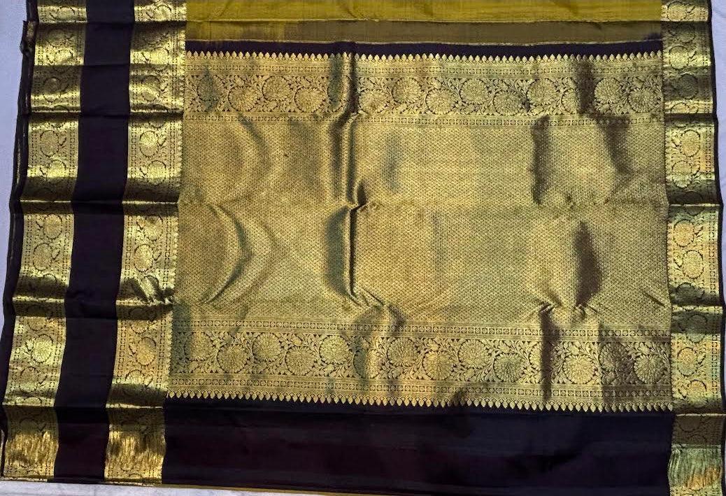 Traditional Olive Green Pure Kanchipuram Pattu Saree with Price Rich Zari Pallu | Bridal Silk - pochampallysarees.com