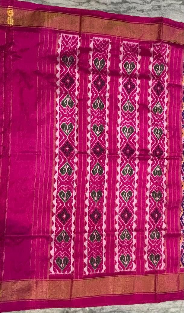 Pochampally Ikkat Silk Patola Royal Purple and Pink Saree - pochampallysarees.com