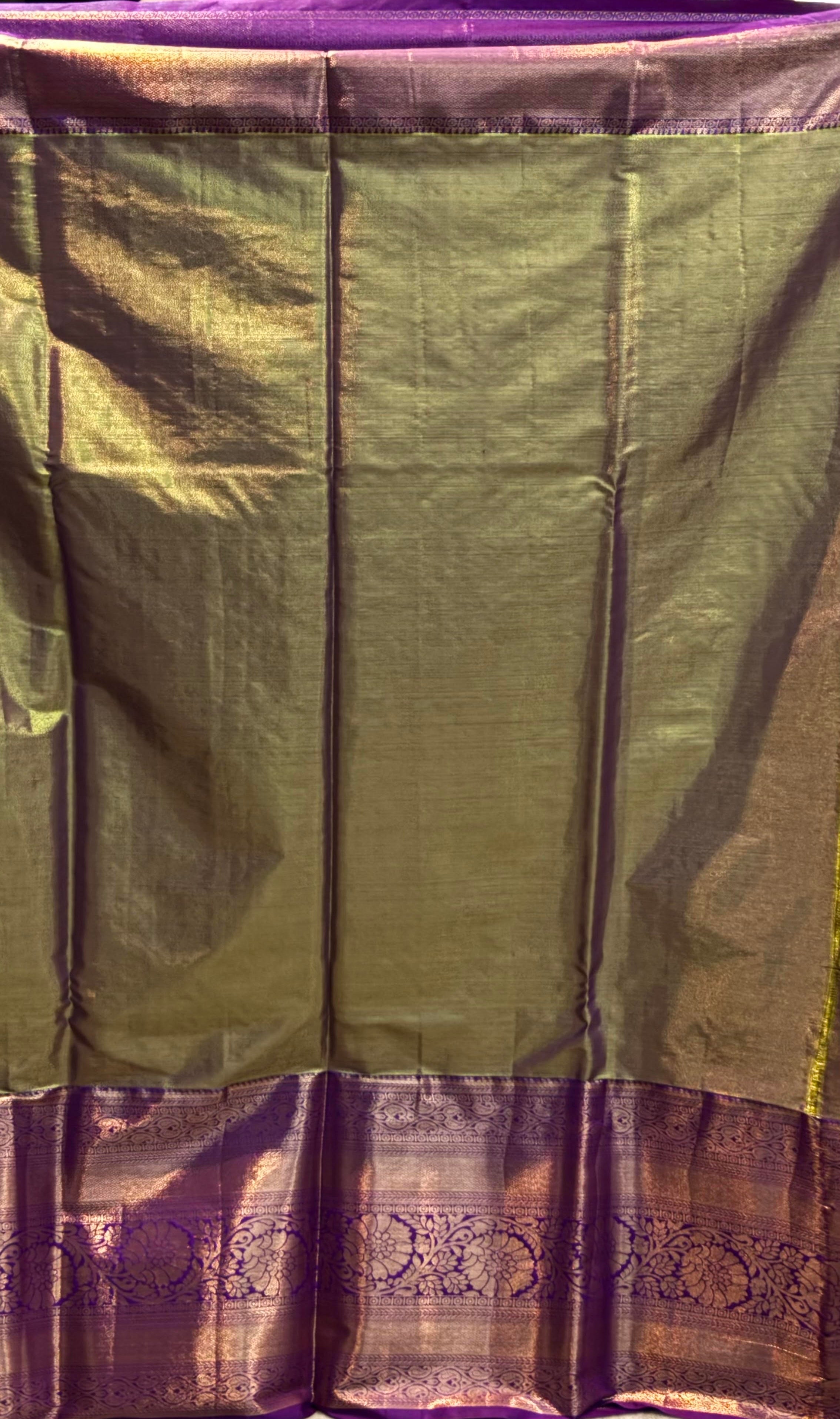 Elegant Light Green Dharmavaram Silk Saree with Rich Purple Zari Border