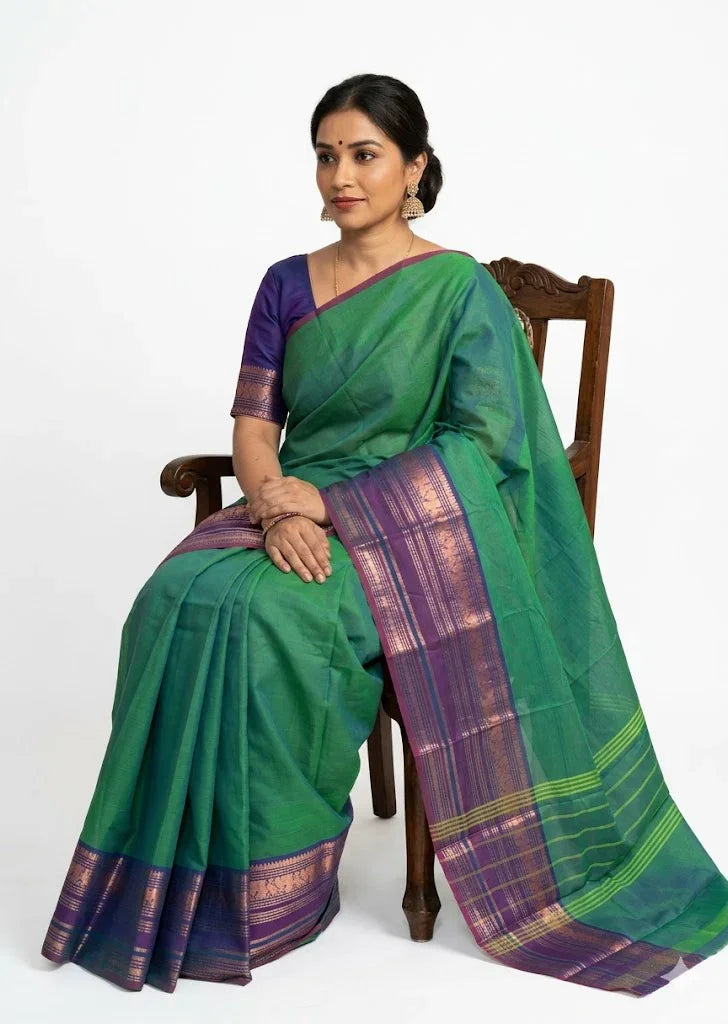 NARAYANPET COTTON Sari Green - pochampallysarees.com