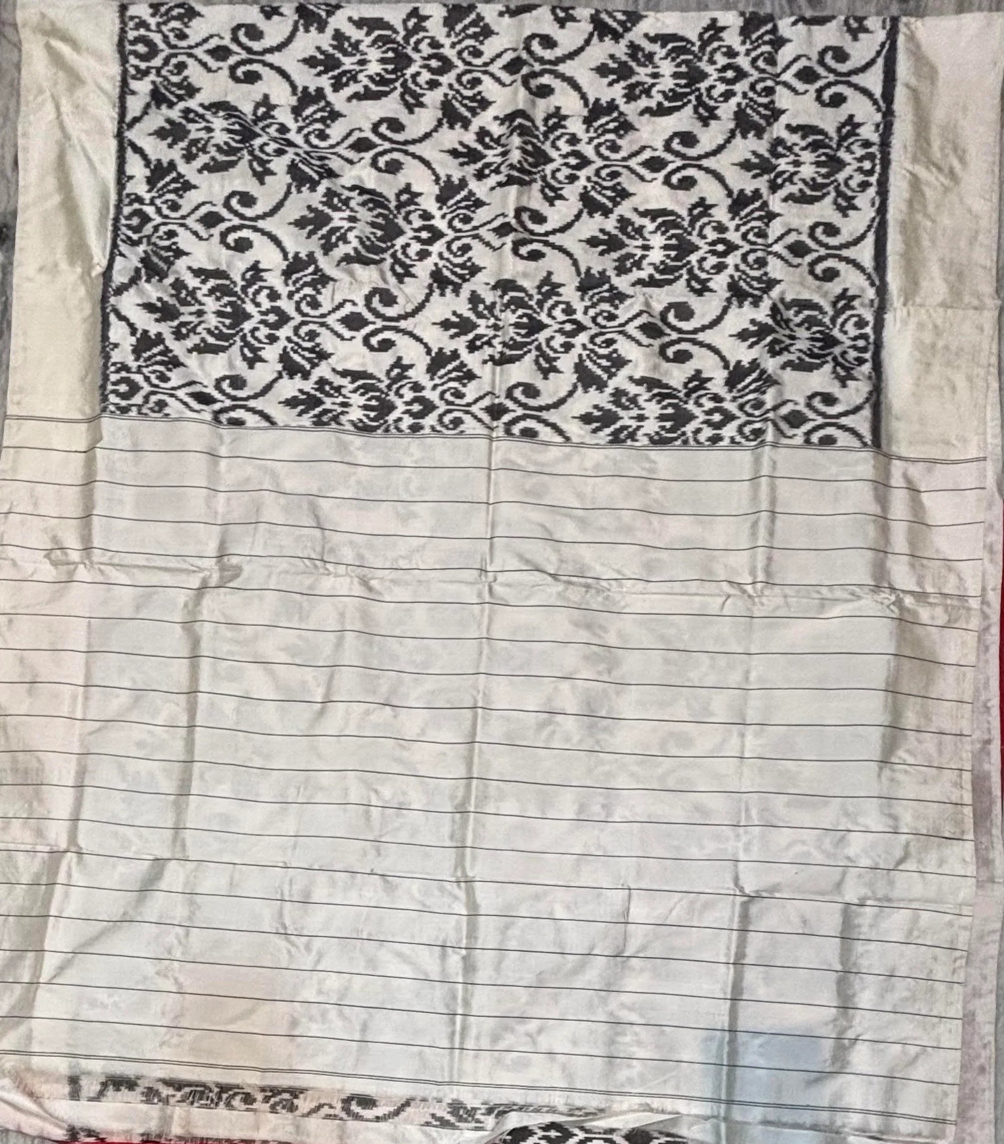 Elegant Off-White Ikat Silk Patola Saree with Contrast Red Blouse - pochampallysarees.com