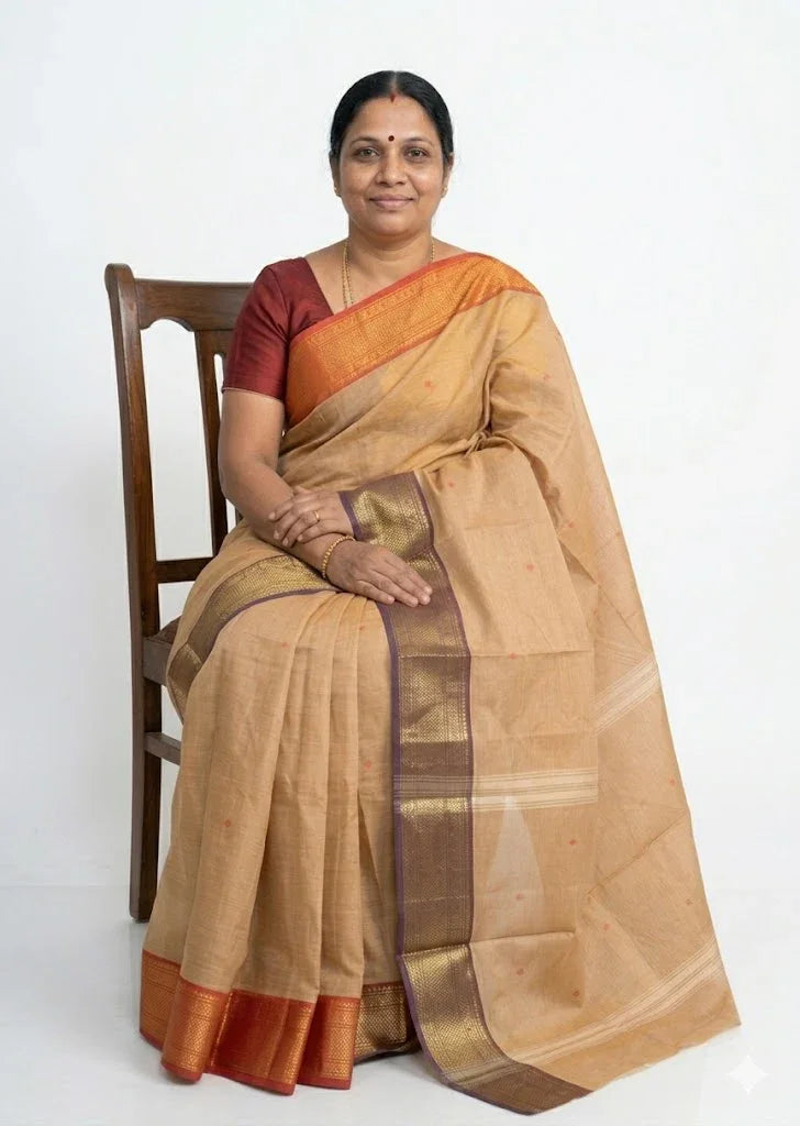 NARAYANPET COTTON Cream Sari - pochampallysarees.com