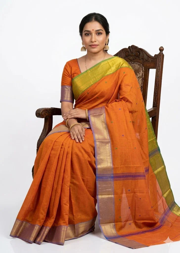 NARAYANPET COTTON Sari Orange Color - pochampallysarees.com