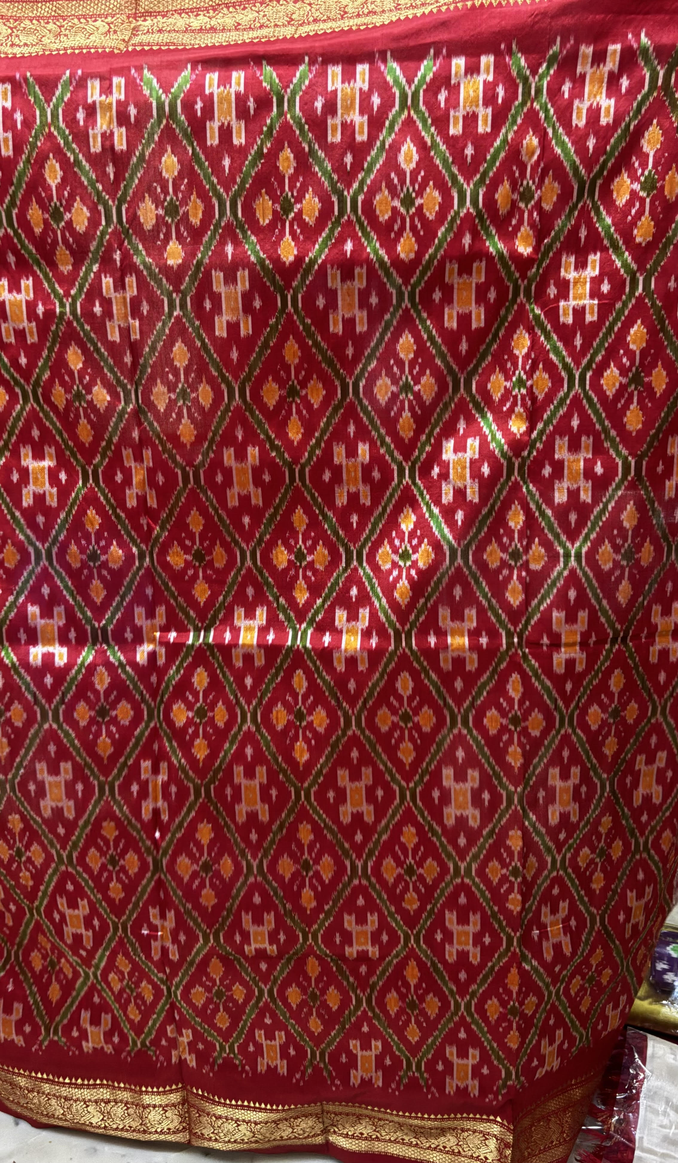 Traditional Handwoven Red & Black Checks Patola Ikkat Silk Saree