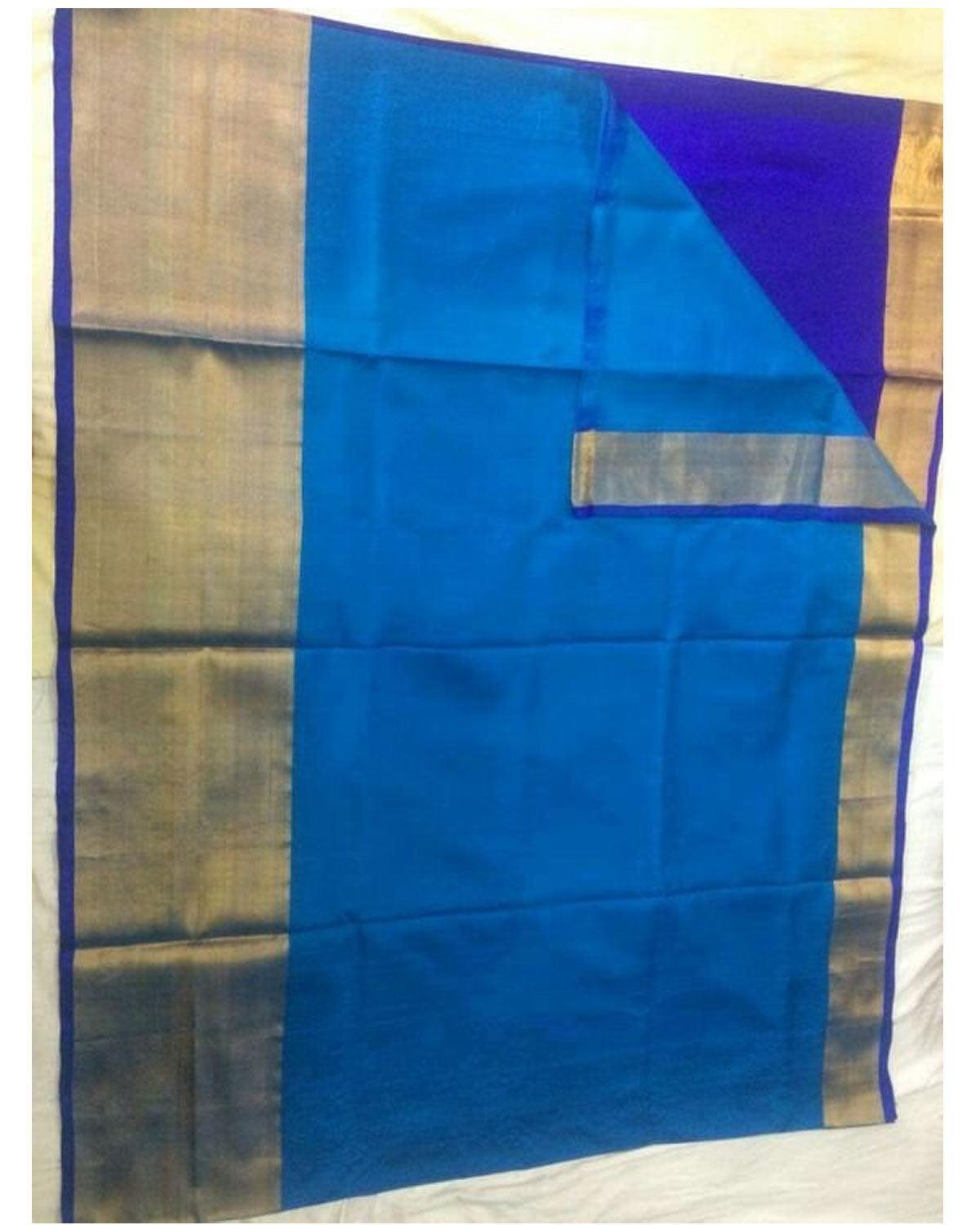 UPPADA BIG TISSUE BORDER ANANDA BLUE COLOUR SAREE - pochampallysarees.com