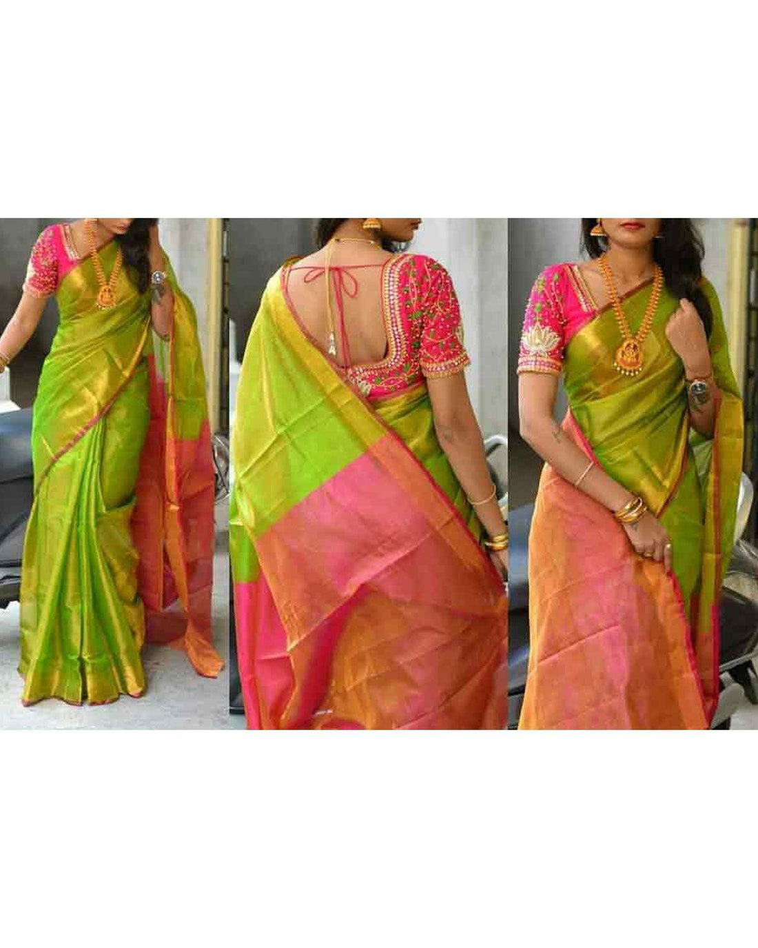 UPPADA GREEN COLOUR TISSUE SAREE - pochampallysarees.com