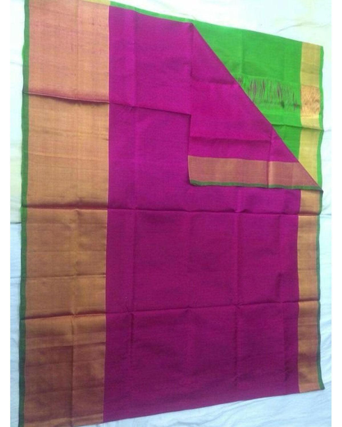UPPADA SILK BIG TISSUE BORDER MEJENTA PINK COLOUR SAREE - pochampallysarees.com