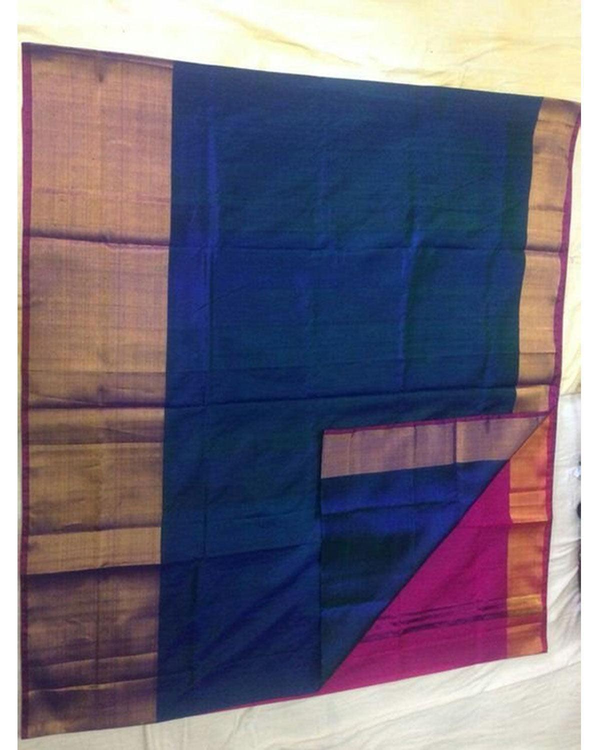 UPPADA SILK BIG TISSUE BORDER NAVY BLUE COLOUR SAREE - pochampallysarees.com