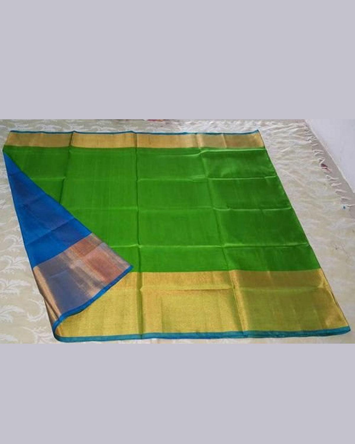 UPPADA SILK BIG TISSUE BORDER PARROT GREEN COLOUR SAREE - pochampallysarees.com