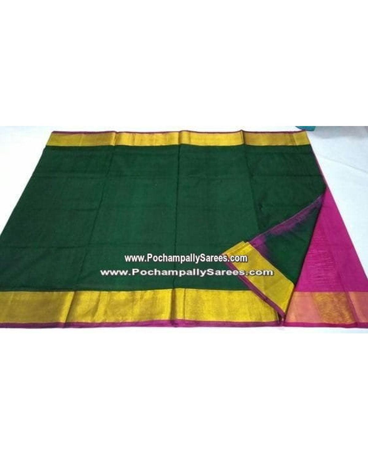 UPPADA SILK DARK GREEN COLOUR SAREE - pochampallysarees.com