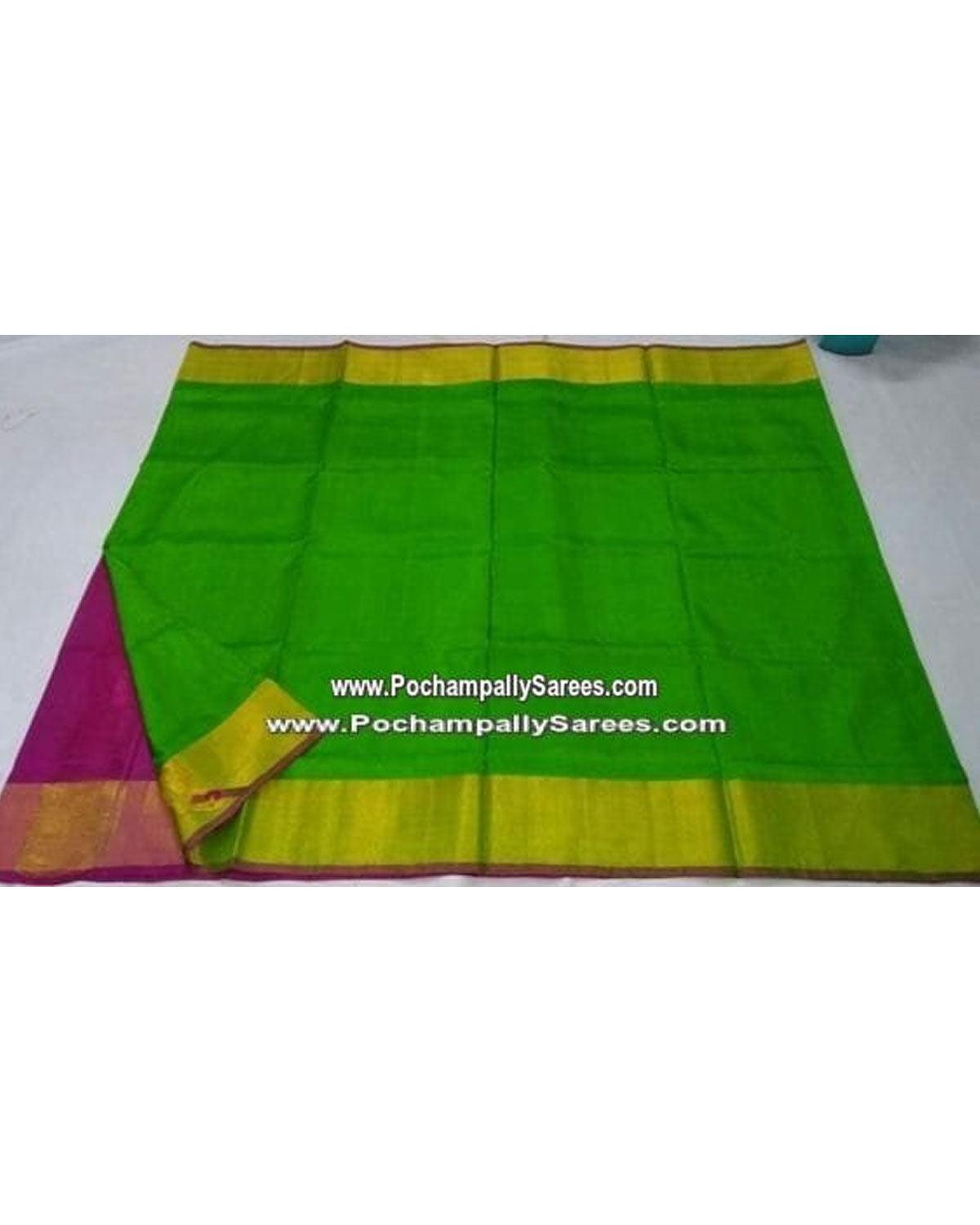 UPPADA SILK PARROT GREEN COLOUR SAREE - pochampallysarees.com
