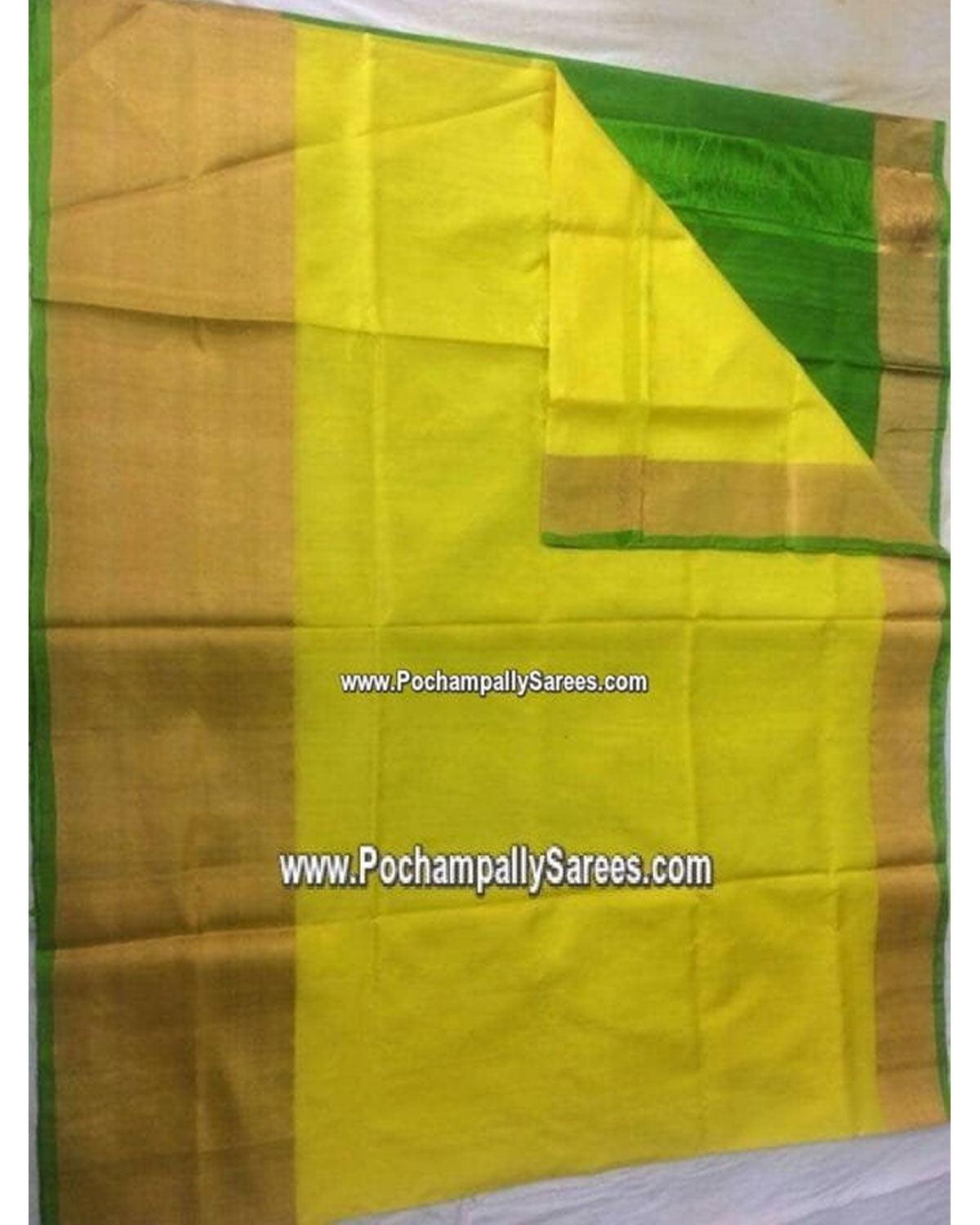 UPPADA TISSUE BIG BORDER YELLOW COLOUR SAREE - pochampallysarees.com