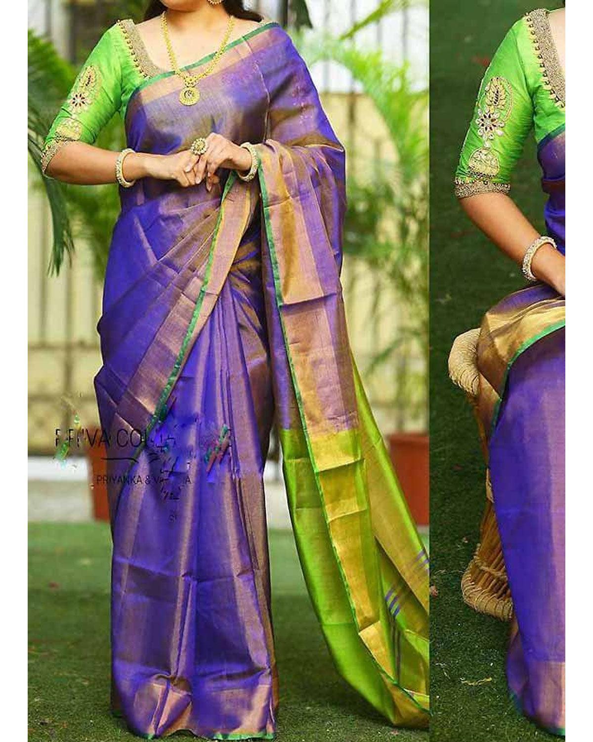 UPPADA TISSUE BLUE COLOR SAREE - pochampallysarees.com