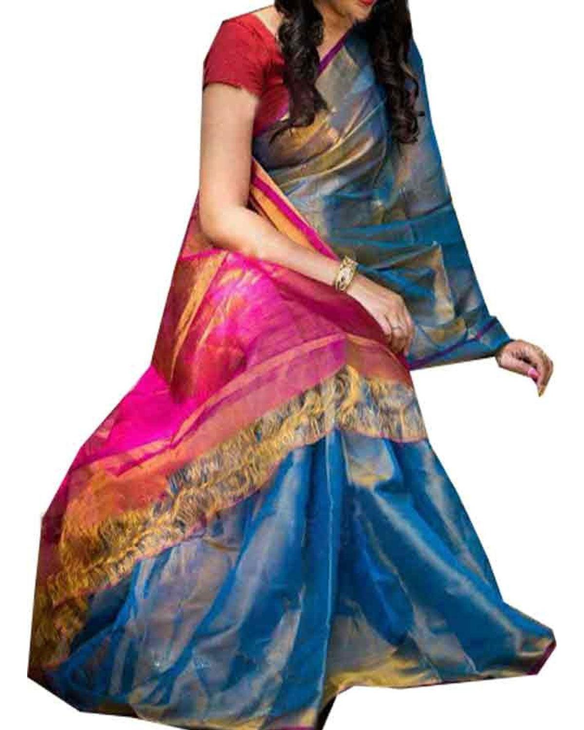 UPPADA TISSUE BLUE COLOUR SAREE - pochampallysarees.com