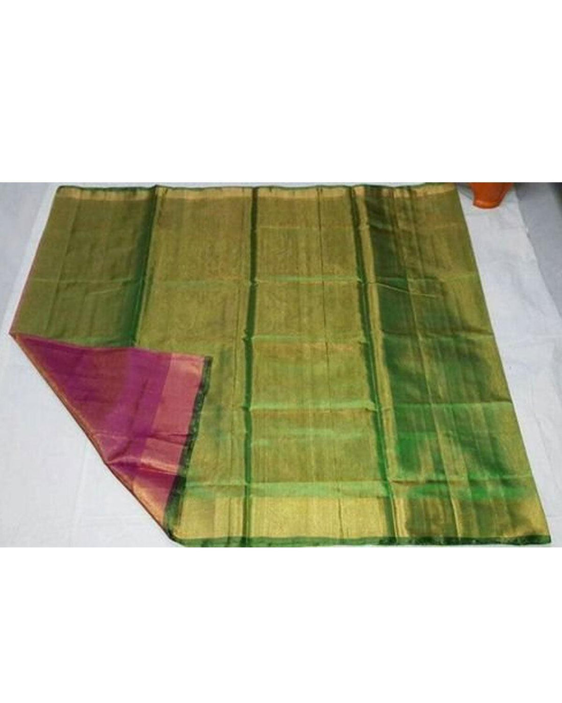 UPPADA TISSUE GREEN AND PINK COLOUR SAREE - pochampallysarees.com