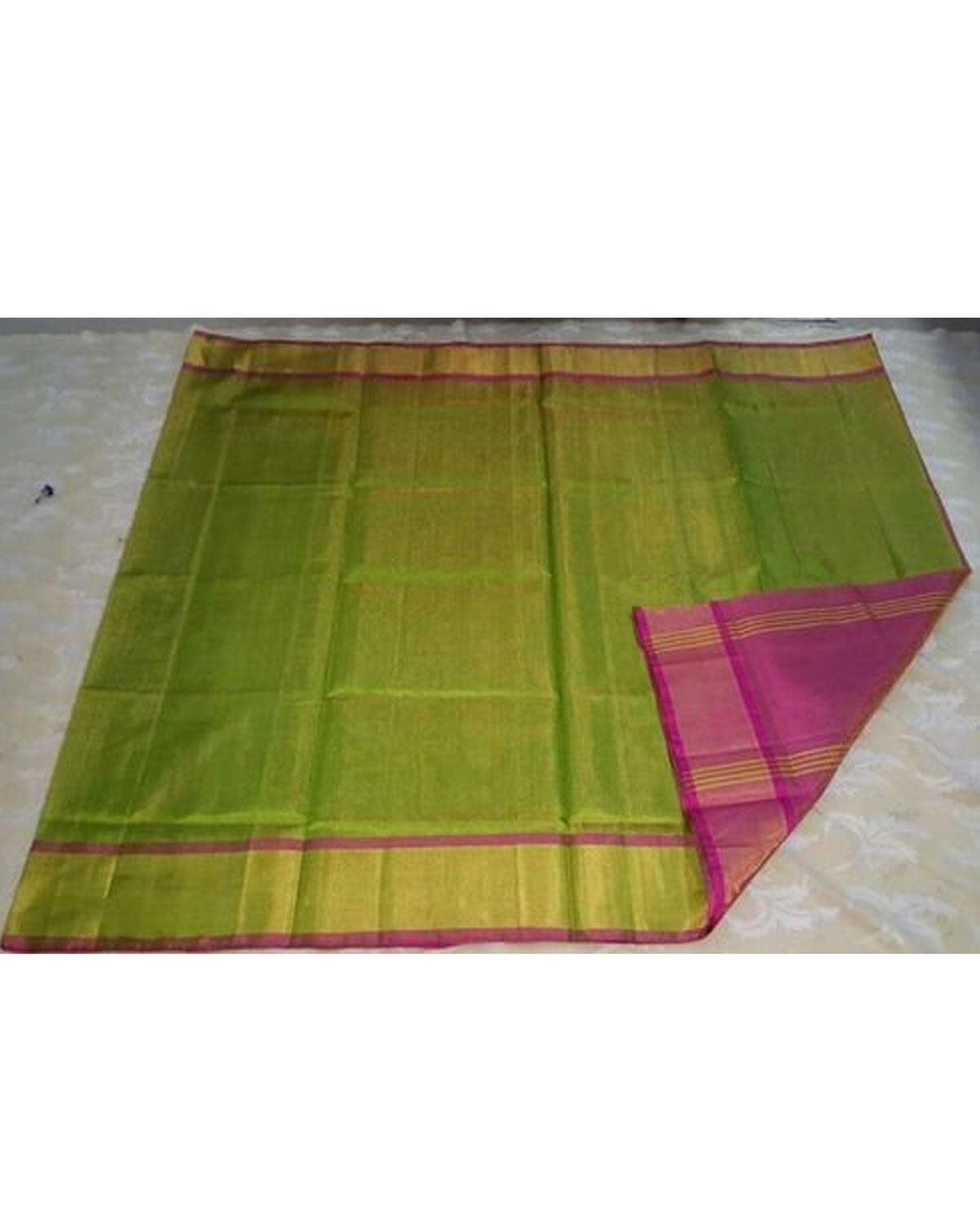 UPPADA TISSUE GREEN AND PINK COLOUR SAREE - pochampallysarees.com