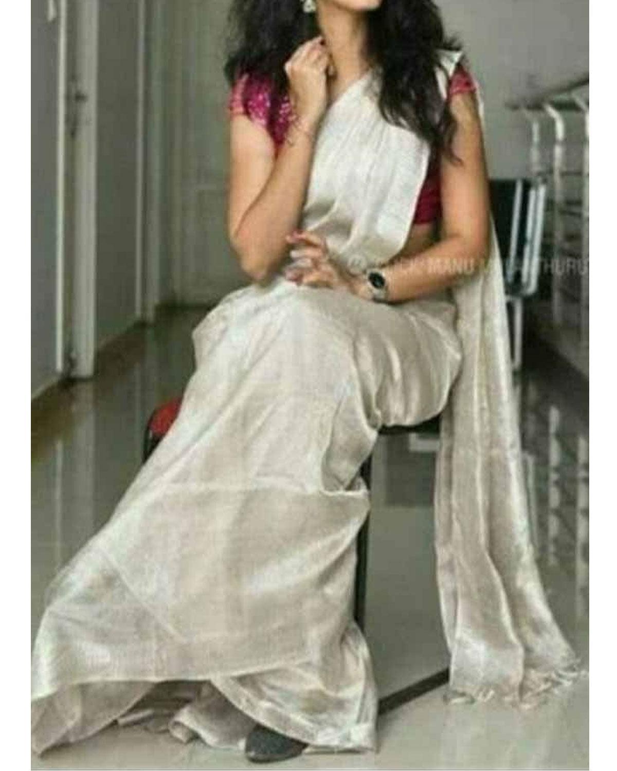 UPPADA TISSUE WHITE COLOUR SAREE - pochampallysarees.com
