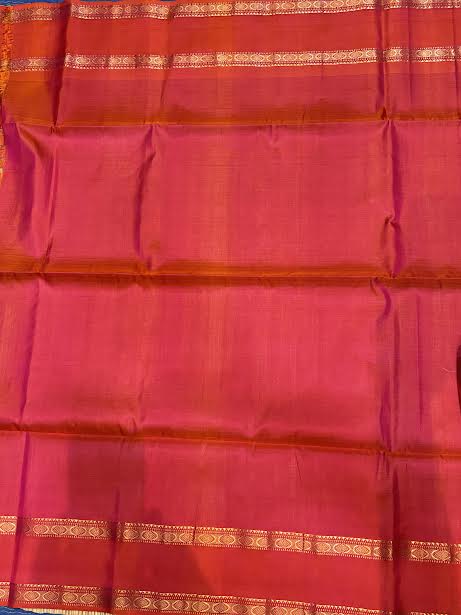 Handwoven Pure Kanchipuram Silk Saree - Regal Blue with Contrast Red Zari Border | Silk Mark Certified