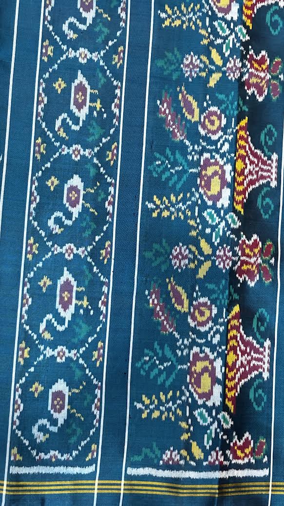 Elegant Teal Blue Patola Silk Saree with Traditional Motifs