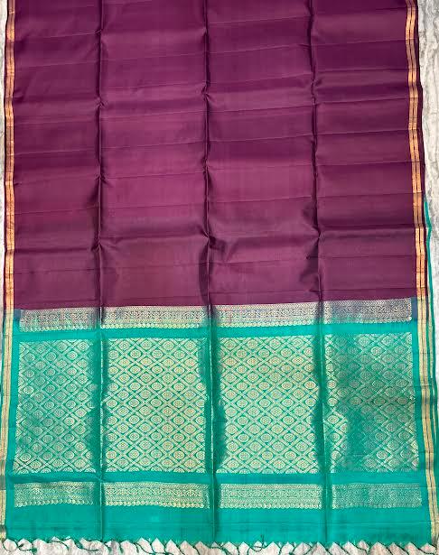 Deep Wine Kanchi Soft Silk Saree with Turquoise Zari Pallu | Handloom Elegance