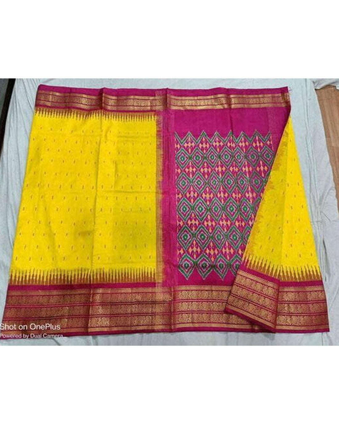 YELLOW PURE POCHAMPALLY IKAT SILK SAREE - pochampallysarees.com