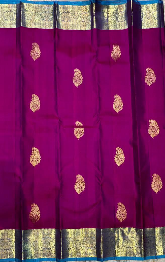 Authentic Pure Kanchipuram Pattu Saree | Purple & Blue - pochampallysarees.com