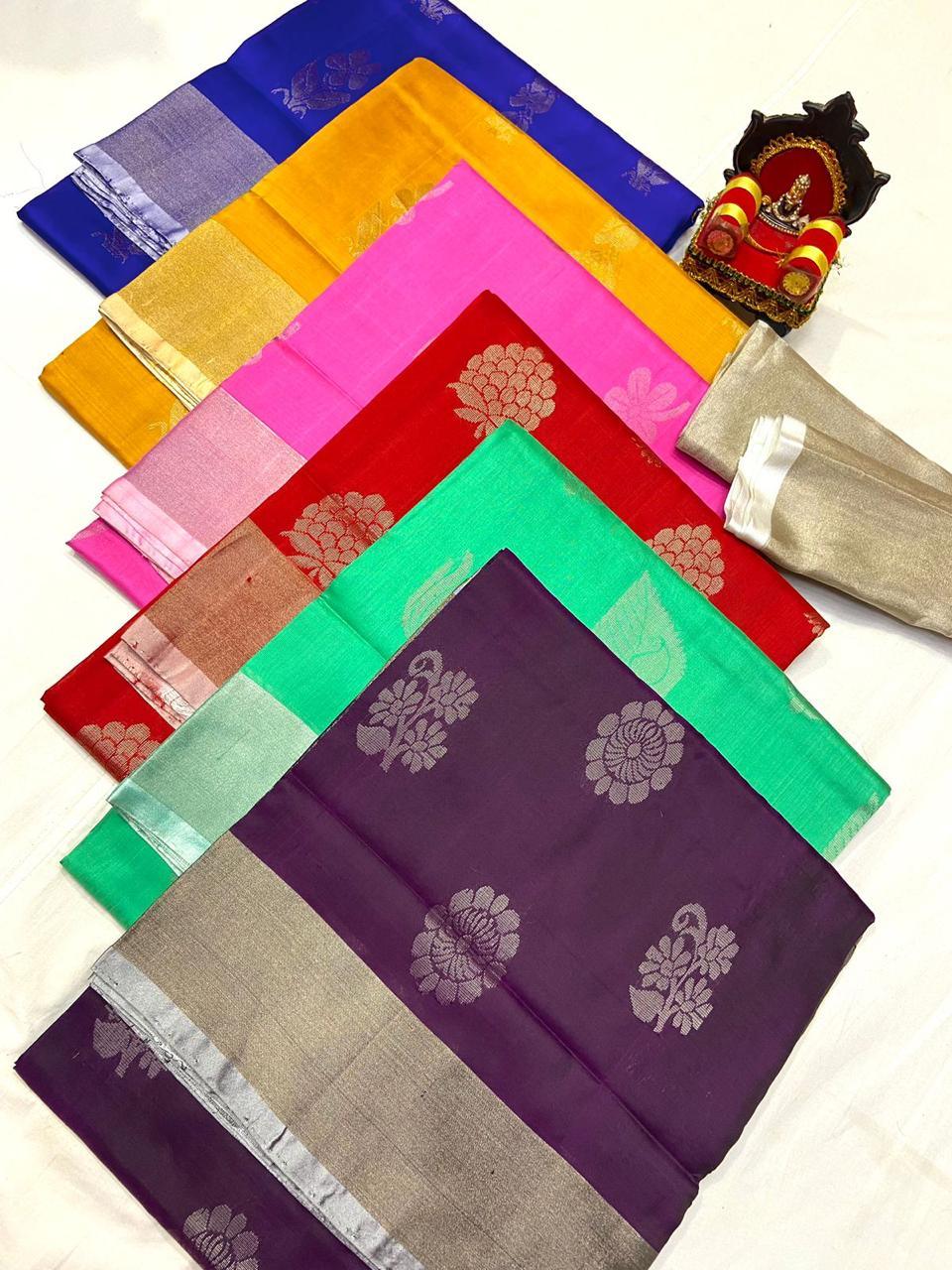 Uppada Pattu Silver Border Rich Pallu Sarees - pochampallysarees.com
