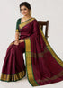 Pure Narayanpet Cotton Butti Saree Maroon with Gold Zari Border Traditional Handloom Saree - pochampallysarees.com