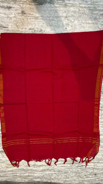 Navy Blue Ikat &amp; Deep Red Handloom Suit Set