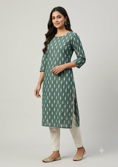 Handloom Teal Green Pochampally Ikat Cotton Fabric