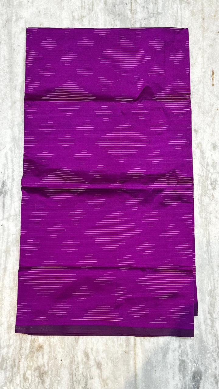Pochampally Ikkat Poly Cotton Unstitched Dress Material with Borderless Dupatta (3-Piece Set - Purple &amp; Grey-Gold)