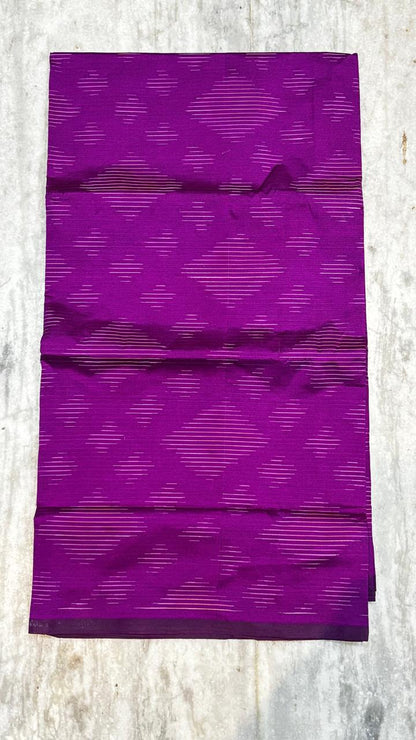 Pochampally Ikkat Poly Cotton Unstitched Dress Material with Borderless Dupatta (3-Piece Set - Purple &amp; Grey-Gold)