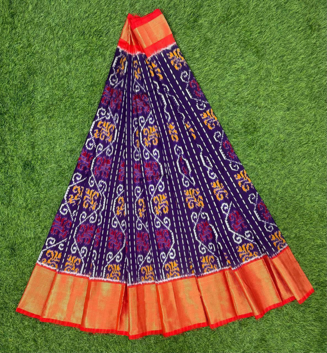 Blue and Red Ikkat Silk Big Size Lehenga (8 Years to 50 Years)with silk mark