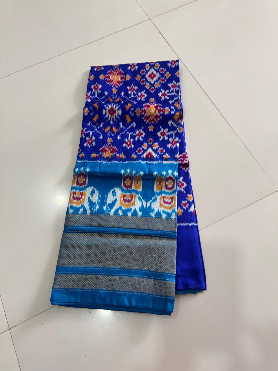 Royal Blue and Blue Ikkat Silk Big Size Lehenga (8 Years to 50 Years)with silk mark