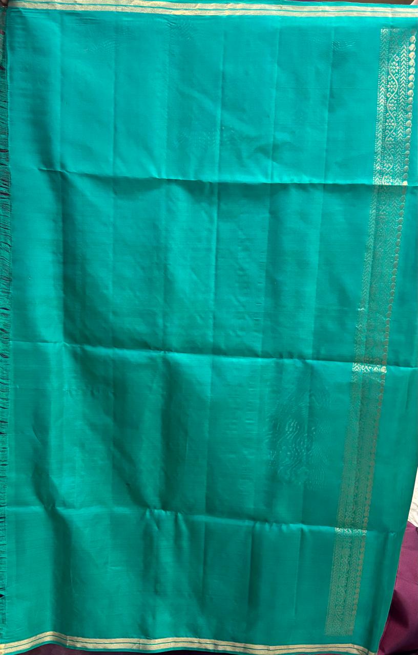 Deep Wine Kanchi Soft Silk Saree with Turquoise Zari Pallu | Handloom Elegance