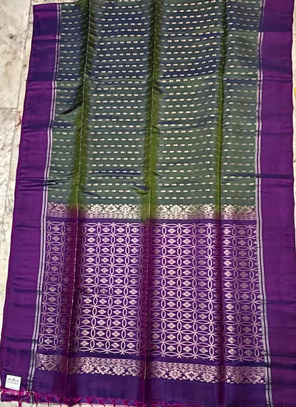 Elegant Olive Green Soft Silk Saree with Rich Purple Pallu
