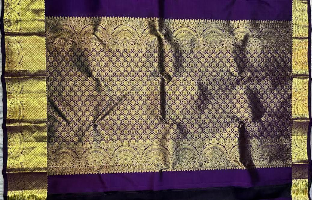 Elegant Purple Pure Kanchipuram Pattu Silk Saree with Gold Zari - pochampallysarees.com