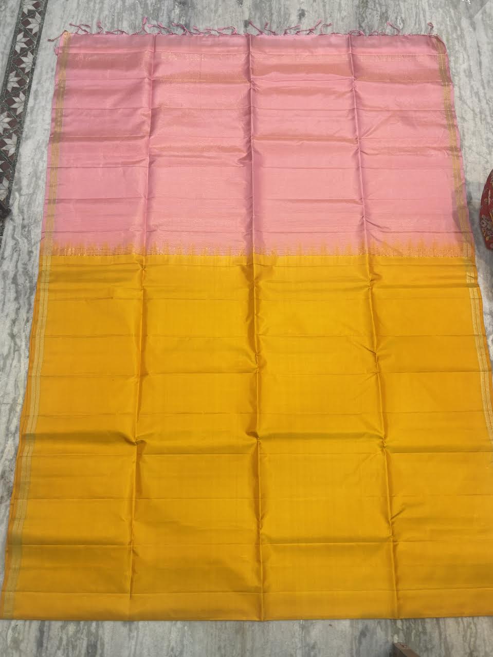 Pink Kanchi Soft Silk Saree Plain Middle Yellow Pallu Pink