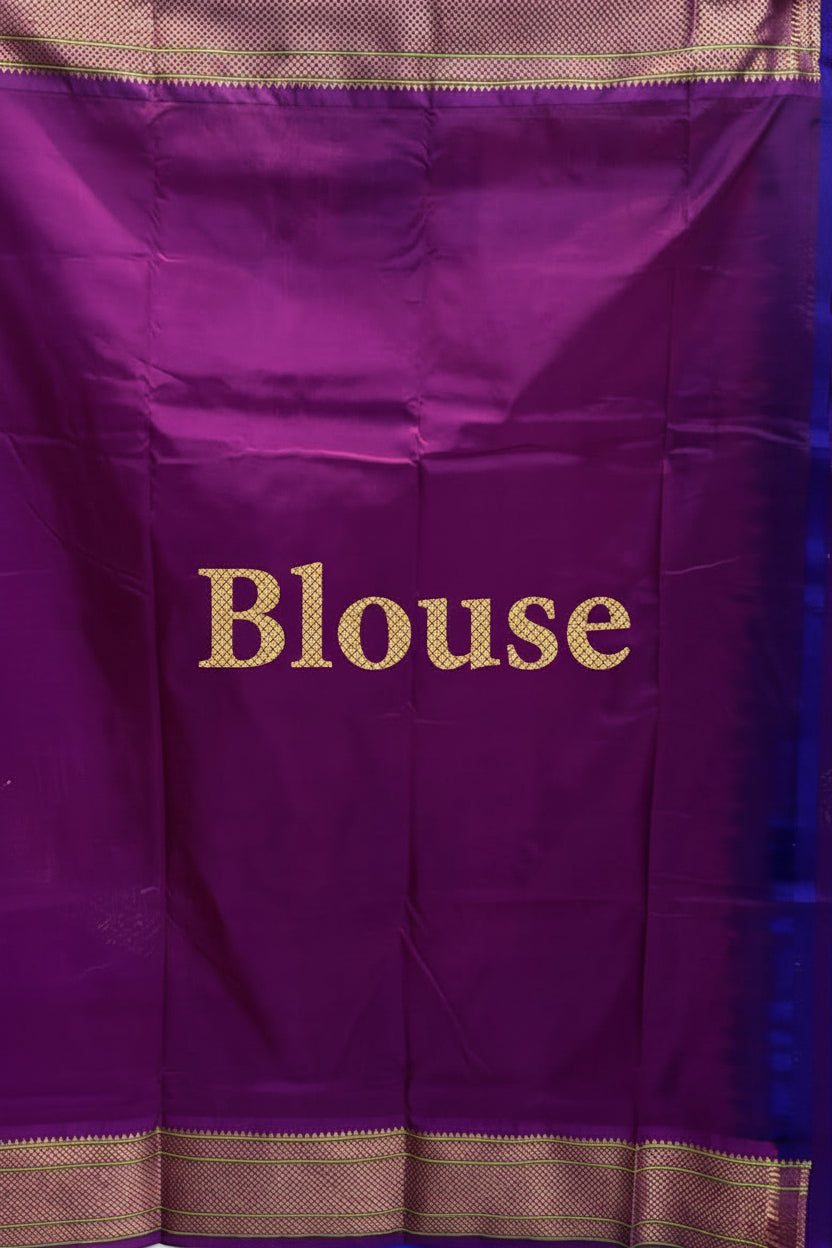 Elegant Teal Blue Gadwal Silk Saree with Purple Peacock Pallu - pochampallysarees.com