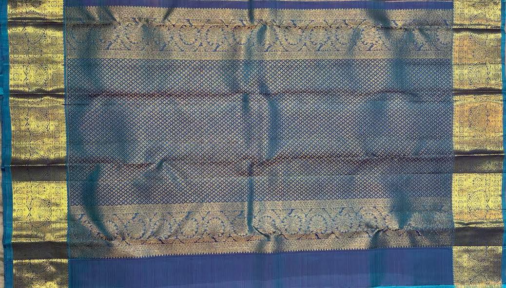 Authentic Pure Kanchipuram Pattu Saree | Purple &amp; Blue - pochampallysarees.com