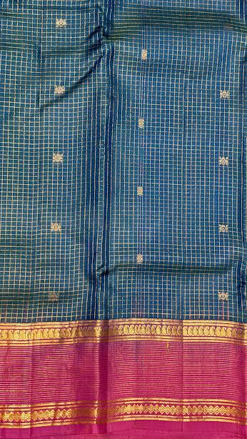 Royal Blue &amp; Magenta Kanchi Soft Silk Saree with Zari Pallu