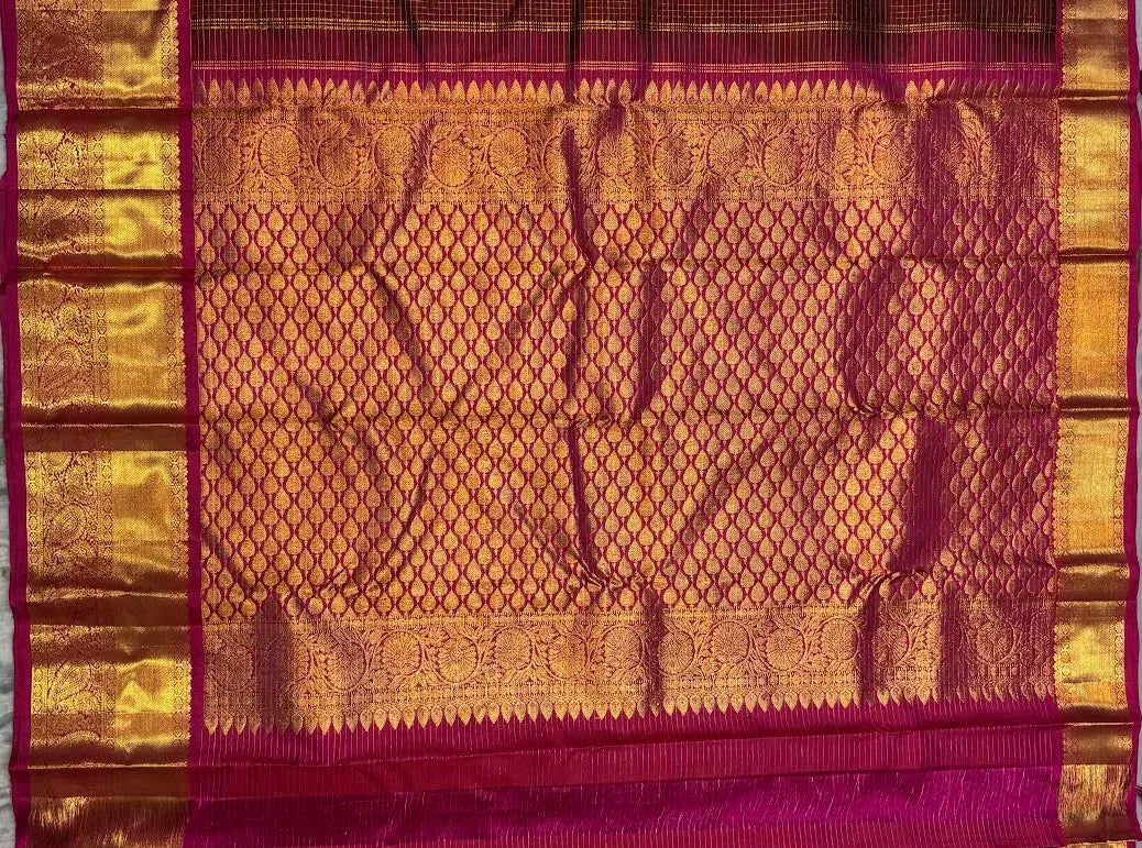 Authentic Maroon &amp; Pink Kanchipuram Pattu Saree | Kanchi Sarees - pochampallysarees.com