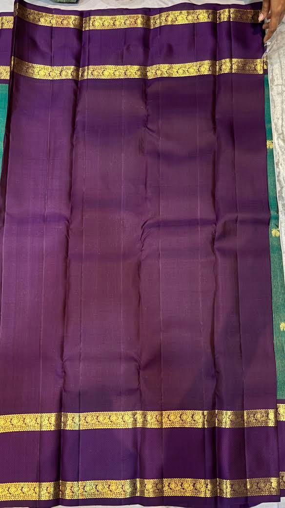 Teal Green and Purple Pure Kanchipuram Pattu Saree with Price Elephant Zari Pallu | Bridal Silk - pochampallysarees.com